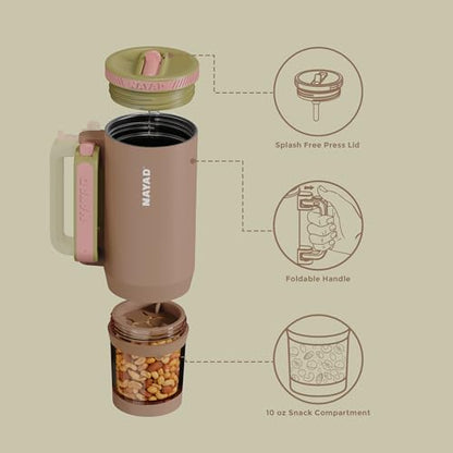 23oz Insulated Tumbler with Foldable Handle & 10oz Snack/Pill Container - color: Light brown