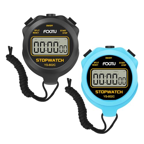 2Pack Simple Basic Stopwatch Timer, Pure Silent Stop Watch with On/Off - color: Black&blue