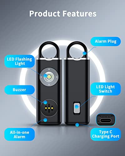 ELECPOW Personal Safety Alarm for Women, Rechargble Keychain Safety Alarm, Personal Protection Weapon for Women,Brightness Strobe Light and Loud Siren for Elders & Womens & Kids Emergency Call