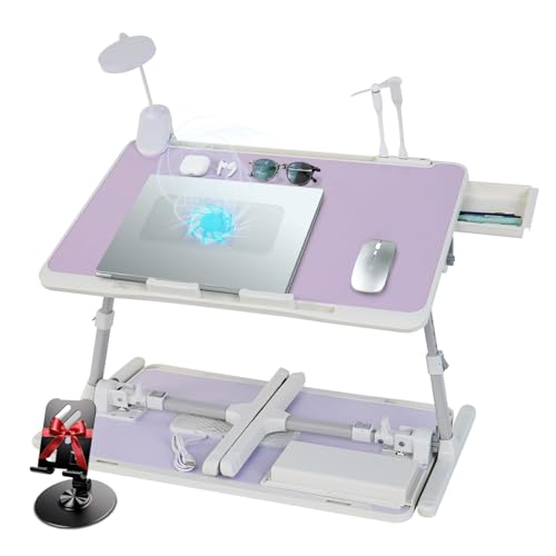 iXTRA Adjustable Laptop Lap Desk with Cooling Fan USB Light for Adults 56x32cm,Purple - color: Purple+holder,56x32cm