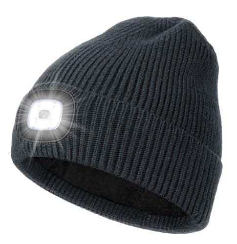 MELASA Winter Fleece Lined Beanie with The Light, Warm Gifts for Men Dad - color: Dark Gray