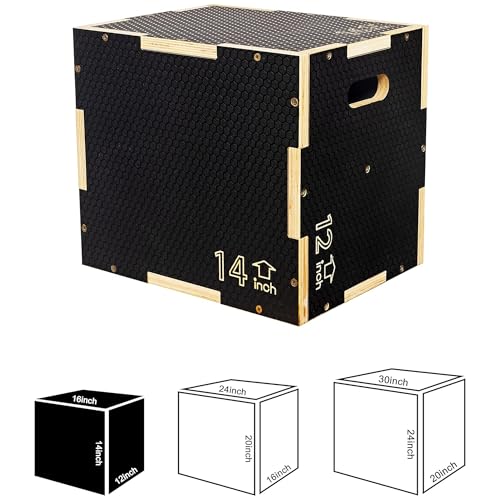 Fitvids Non-Slip Wooden Plyo Box Jump Exercise Platform, Plyometric Workout Equipment for Home Gym, Training Step Box, Multiple Sizes - size: 16" x 14" x 12"