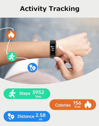 Cloudpoem Fitness Tracker, Fitness Watches for Men Women with 24/7 Heart Rate Monitor Sleep Tracker Step/Calorie Counter Stopwatch Pedometer IP68 Waterproof (Dark Black)