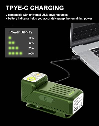 Minsk Rechargeable EDC Flashlight, Mini Flashlights Clip-on Light, 90° Rotatable Head Pocket Light, 500 Lumen Portable Flashlight of Magnetic for Running, Camping, Cycling, Emergency (Green)