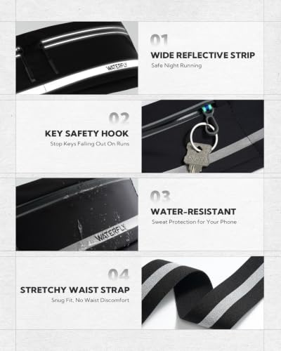 WATERFLY Running Belt Fanny Pack No-Bounce Large Phone Holder for Men Women - color: Black, size: Large