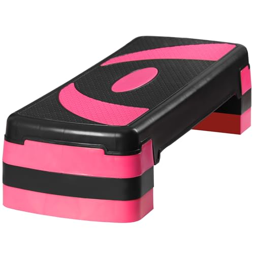 30'' Aerobics Stepper Workout Step Platform with 4" - 6" - 8" Adjustable Risers, Fitness Exercise Workout Trainer,Non-Slip Step Platform for Cardio, Core, Strength Training,Home Gym - color: Pink + Black
