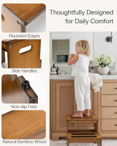 StrongTek Wood Step Stool for Adults, Extra-Wide,400 lbs Heavy-Duty - color: Wenge Color