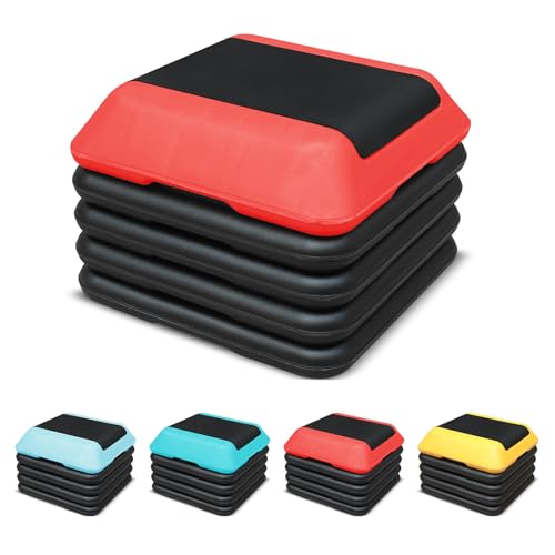 16"x16" Exercise Aerobic Step Platform with 4 Risers, Adjustable Height 4"-6"-8"-10"-12" Workout Stepper for Home Gym Fitness Strength & Training