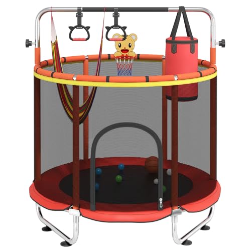 60" Trampoline for Kids with Enclosure Net, Toddler Trampolines Indoor - color: Red