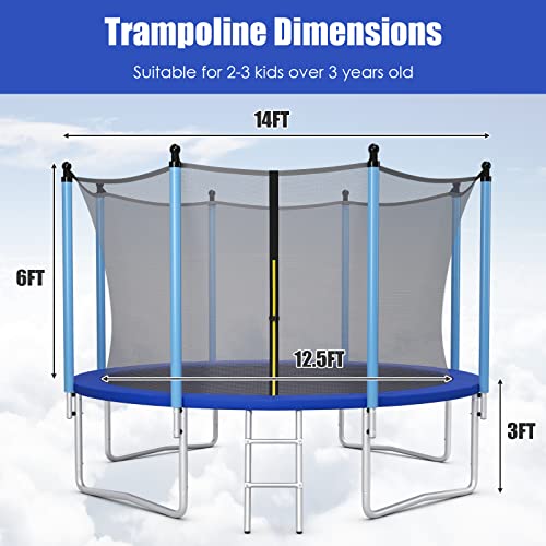 GYMAX Trampoline, 8FT 10FT 12FT 14FT 15FT 16FT Recreational Trampolines w/Safety Enclosure Net & Ladder - ASTM Certificated, Outdoor Trampoline for Kids and Adults - style: Internal-Net 14FT