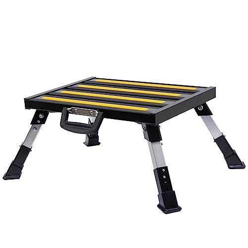 GarfatolRv Steps, Foldable RV Step Stool with a Adjustable Height Step Platform, Portable Handle, Reflective Strip and Non Slip Rubber Feet for Adults Supports Up to 1000 lbs - color: Black+yellow