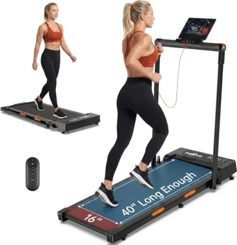 THERUN Walking Pad with Handle Bar, 2 in 1 Under Desk Portable Treadmill - color: Orange
