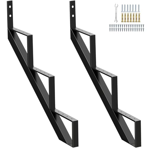 Steel Stair Stringer 3 Step, Metal Stair Stringers for Deck Height 27 inches, Steel Stair Step Riser 4-Hole Design for Outside Stairs (2Pack) - size: 3 Step