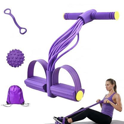 5PCS Ultimate Multifunction Pedal Resistance Bands with Handles - Foot Pedal Resistance Band for Total Body Workout, Includes Massage Ball,Bag &Quick Start Guide - color: Purple