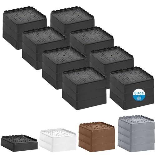 Bed Risers 1 inch, 2 inch, 3 inch, 4 inch Heavy Duty, Adjustable Furniture Riser for Table Desk Couch Sofa Chair Recliner Leg Frame Dorm, Stackable Bed Raisers Blocks (Black 8 Pack, 1+1+1 inch) - color: Black 8 Pack, size: 3 Inch