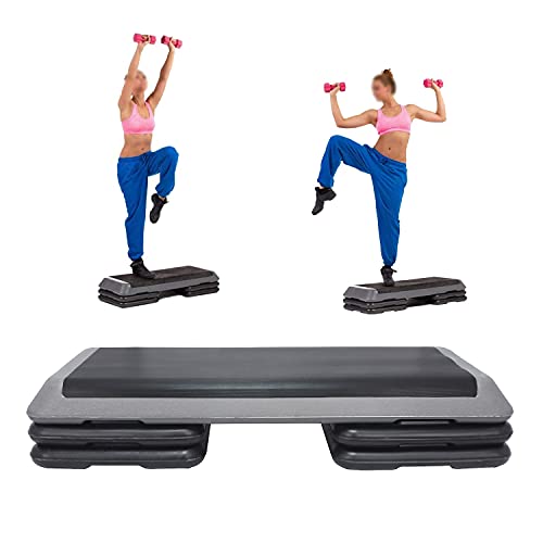 HTTMT- 43'' Adjustable Sports Exercise Aerobic Step Platforms Fitness Exercise Stepper W/Risers 4" 6" 8" Home Gym [P/N: ET-HOME006-6-8-BK]