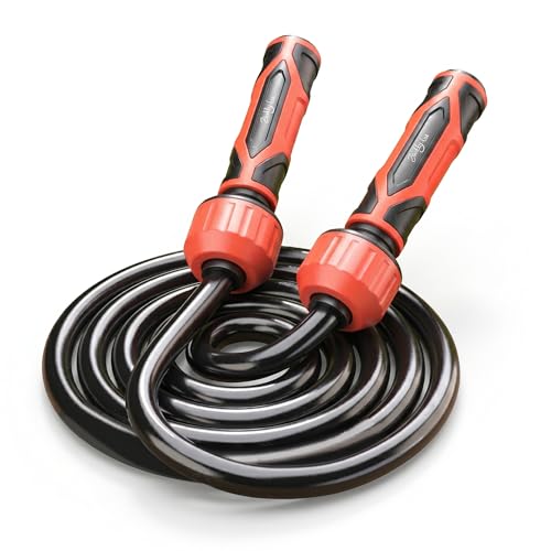 Buddy Lee Weighted Jump Rope 1.5 lbs – Heavy-Duty 10mm PVC Rope with Adjustable Length, Power Grip Handles & Carry Pouch | Jump Rope - color: Red and Black