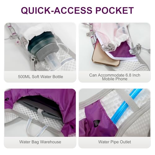 IX INOXTO Running Vest Hydration Backpack, Lightweight Running Backpack Hydration Pack with 1.6L Water Bladder Daypack for Trail Running Hiking Cycling Race Marathon for Women Men - color: Purple