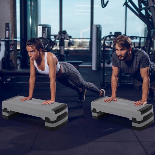 GYMAX Exercise Step Platform, 35.5” x 12.5" Extra Large Aerobic Stepper - color: Grey