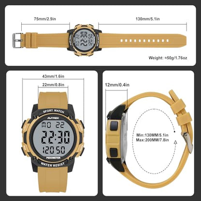 AVTREK Pedometer Watch for Walking Steps and Miles No Bluetooth/APP Needed - color: Coffee