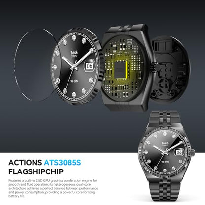 Luxury Smart Watch for Men, Bluetooth Calls, Activity Tracker, Android iOS - color: Black