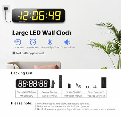 15.2" Gym Timer, App & Remote Control, Gym Clock for Home Garage Outdoor
