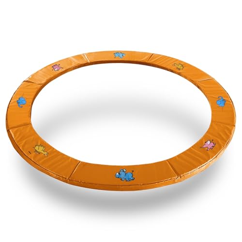 Exacme Trampoline Pad Replacement 16 15 14 13 12 10 8 Foot, Waterproof Safety Spring Cover Round Frame Pad, No Hole for Pole - color: Orange with Cartoon Animal, size: Fit 10FT Frame Only, style: Without Opening Design