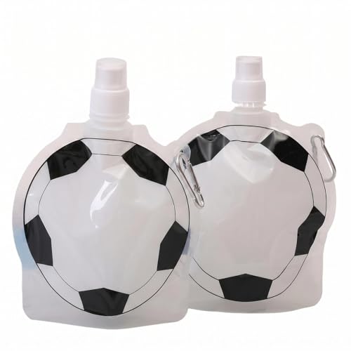 2Pcs Collapsible Water Bottles, 850ml Football Shape Reusable Travel Foldable Water Bottles, Ultralight, Leak-Proof, Folding Squeeze Water Bottle with Hanging Ring for Hiking,Sports,Camping