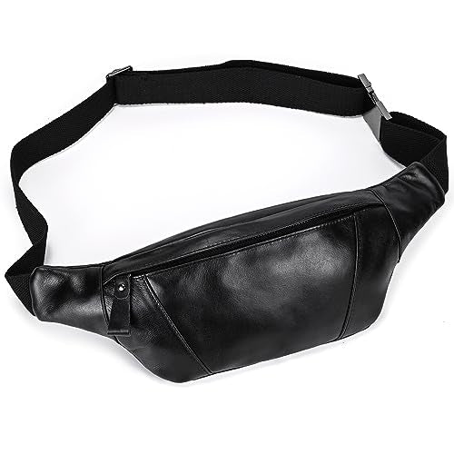 LUUFAN Men's Leather Waist Bag Multiple Pockets Slim Fanny Pack Adjustable Belt bag for Outdoor Running Hiking and Travel (Black) - color: 1034-Black