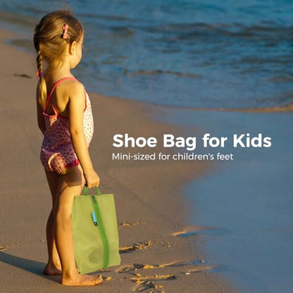 pack all Kids Shoe Bag for Travel, Water-Resistant Shoe Pouch for Sports - color: Green