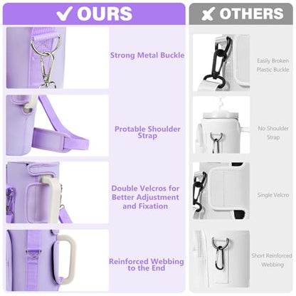 LEFOR·Z Water Bottle Carrier Bag with Phone Pocket Compatible with Stanley/Meoky 40 oz Tumbler with Handle,Water Bottle Holder Pouch with Adjustable Strap Compatible with Stanley Cup Accessories - color: Purple-Style B