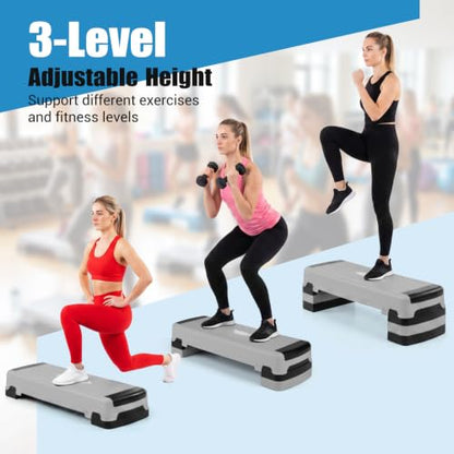 Goplus 35.5" Aerobic Step Platform w/4 Risers, 3-Level Adjustable 6" 8" 10" - color: Grey