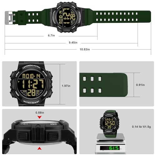 Mens Digital Watch, Sport Military Watch for Men, LED Large Face - color: 11-G-GreenBlack