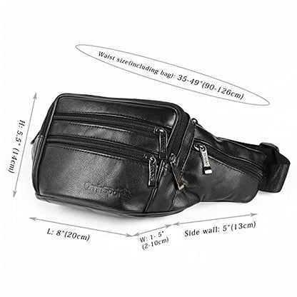 Black Leather Fanny Pack for Men & Women, Fashionable Multi-Pockets Waist Belt Bag for Travel Sports Hiking Cycling Fishing Running - color: 809#black