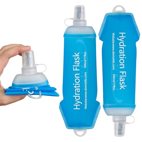 2Pcs 500ml Soft Flask, TPU Collapsible Soft Water Bottle for Hydration Pack, Running Vest, Leak-Proof Folding Water Bottle for Hiking Cycling Climbing Jogging- Blue - color: 500ML Blue