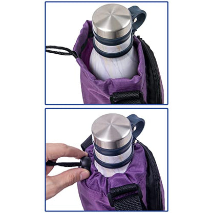 Trail maker Water Bottle Carrier Bag with Strap, Phone Pocket for Walking, Runs, Bike, Stainless Steel, Glass, Plastic - color: Purple