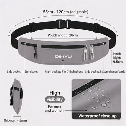 1 Pack Gray Slim Running Belt Fanny Pack, Waterproof Waist Pack Phone Holder, Adjustable Sport Waistband for Men Women, Workout Jogging Fitness Outdoor Activities
