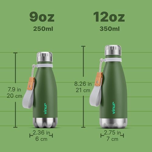 Small Water Bottle-12 oz Leak Proof Insulated Water Bottle for Purse - color: Grass Green, size: 12 Ounces