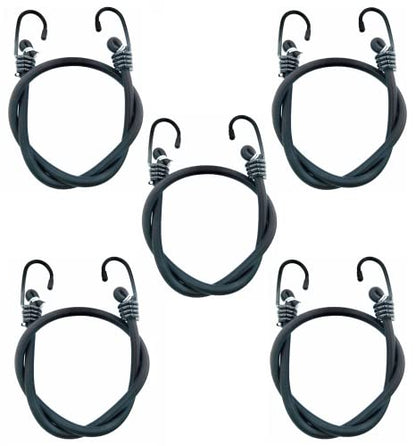 27Inch Bungee Cords Heavy Duty Outdoor by Garloy,Black Bungee Cords Onboth Ends with Hooks,Durable Rubber Canopy Ties Ideal for Tarps Tents Wire Racks and Other Camping Accessories (5Pack, 6MM)