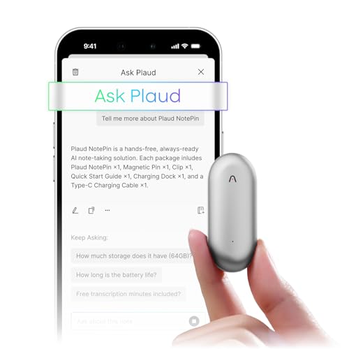 Plaud NotePin Wearable AI Voice Recorder, Lunar Silver, Non-S Version - color: Silver
