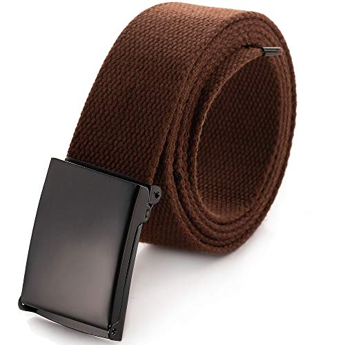 Mile High Life Cut To Fit Canvas Web Belt Size Up to 52" with Flip-Top Solid Black Military Buckle - color: 1 Pack Brown