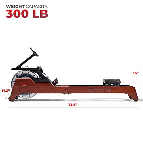 Sunny Health & Fitness Premium Water Rower w/Intensive Dynamic Real-Time Resistance, 300 LB Capacity Flip-able Rowing Machine for Home Training, Optional Free SunnyFit App Connection - color: Brown