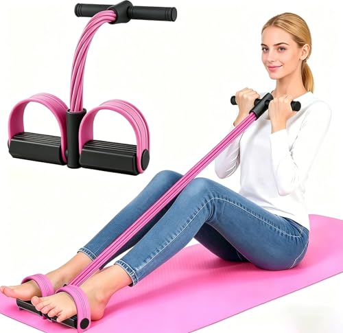 6-Tube Pedal Resistance Band for Women,Fixed High Resistance Foot Pedal Exerciser,Anti-Snap Home Gym Workout Equipment for Abdomen,Waist,Arm,Leg,Glutes,Full Body Toning & Strength Training - color: pink