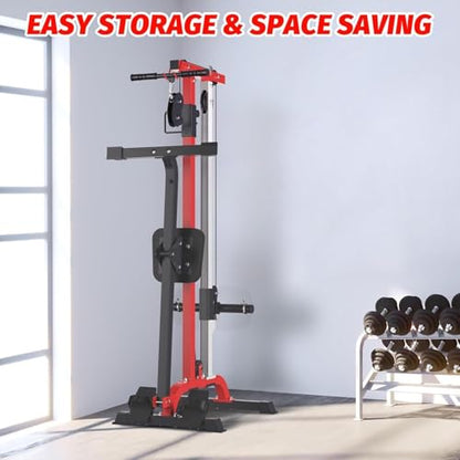 Takywep 2-in-1 Rowing Machine + LAT Pulldown Cable System for Home Gym - Adjustable High/Low Pulley, Seated Row Station, Compact Carbon Steel Full-Body Cardio & Strength Trainer - color: Black+Red
