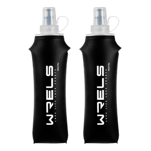 WRELS TPU Soft Flask Lightweight Portable Reusable Water Bottle,BPA Free Collapsible Flask for Hydration Pack in Running Hiking Cycling and Marathon - color: 500ml/16.9oz-2 Pack-Black