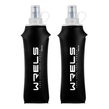 WRELS TPU Soft Flask Lightweight Portable Reusable Water Bottle,BPA Free Collapsible Flask for Hydration Pack in Running Hiking Cycling and Marathon - color: 500ml/16.9oz-2 Pack-Black