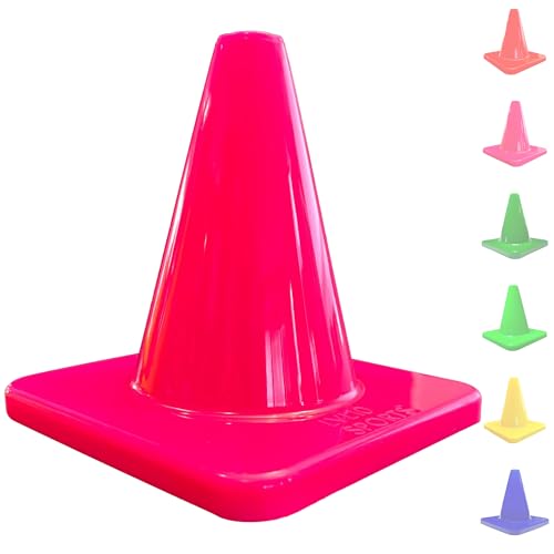 LVL10 Pro Training Cones - 6" Soccer Training Cones for Sports - for Basketball, Football, Basketball and Agility Drills - Soccer Field Markers that Won't Crack, Slide or Fly - color: Pink, style: 8 Pack