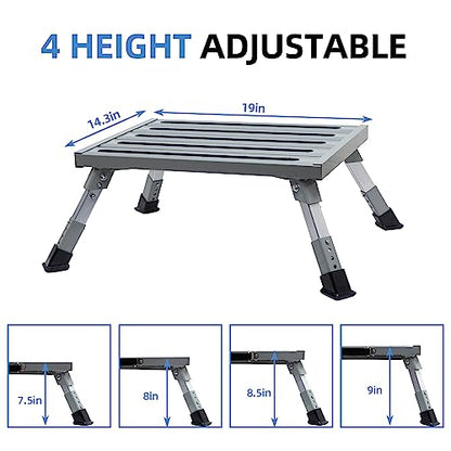 Homeon Wheels Large RV Step Stool, Adjustable Aluminum Folding Platform, Sliver - color: Silver