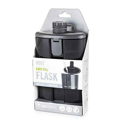 Host Easy-Fill Hip Liquor Flask for Alcohol with Hinged Refill Lid and Hinged Lid, Dishwasher Safe BPA-Free Plastic, Grey, 6 Oz, Set of 1