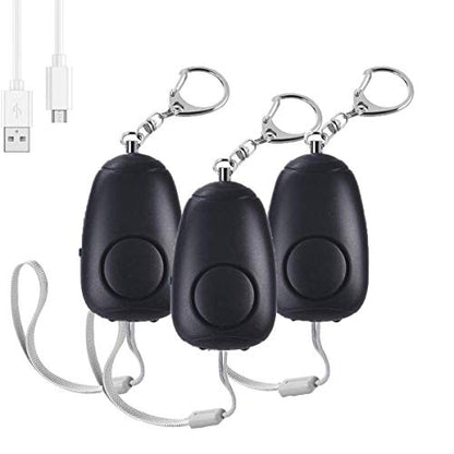 (Upgraded New Version) Safe Sound Personal Alarm, Rechargeable Emergency 130db Security Alarm Keychain Siren Song with 2 LED Lights, for Women, Men, Children, Elderly (3 Pack), Black